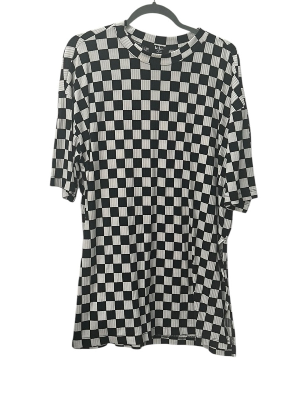 Lala Lex Ribbed Playsuit in Black + White Checkerboard - Picture 2 of 8